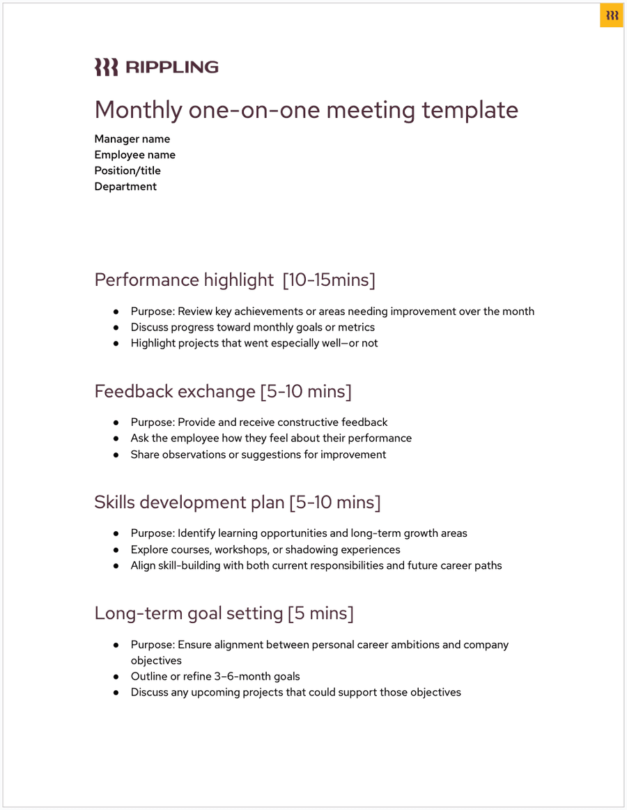 Top 6 Free One On One Meeting Templates in 2025 Rippling
