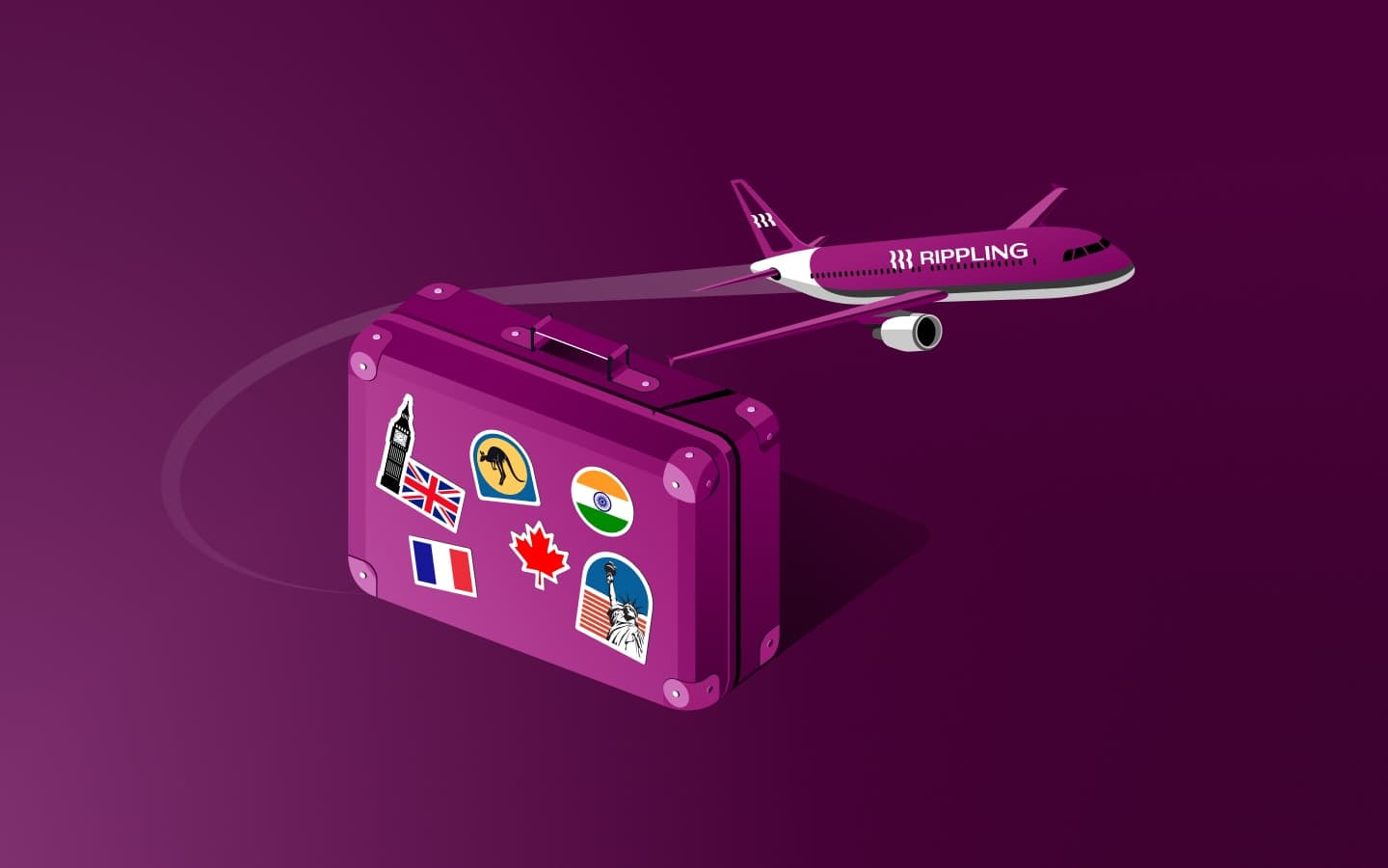 Luggage and airplane taking off