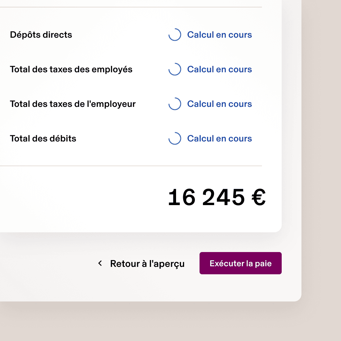 Capture d’écran de l’outil de gestion de la paie de Rippling représentant un bouton intitulé « Run payroll » (Lancer le cycle de paie)
