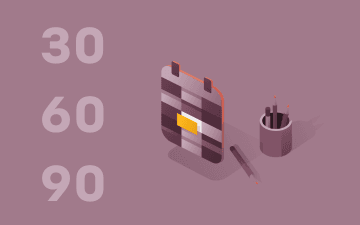 A graphic image with a calendar icon, stationery, and 30 60 90 written on it