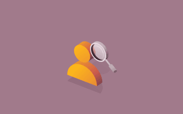 A graphic illustration of an icon representing an employee and a magnifying glass icon
