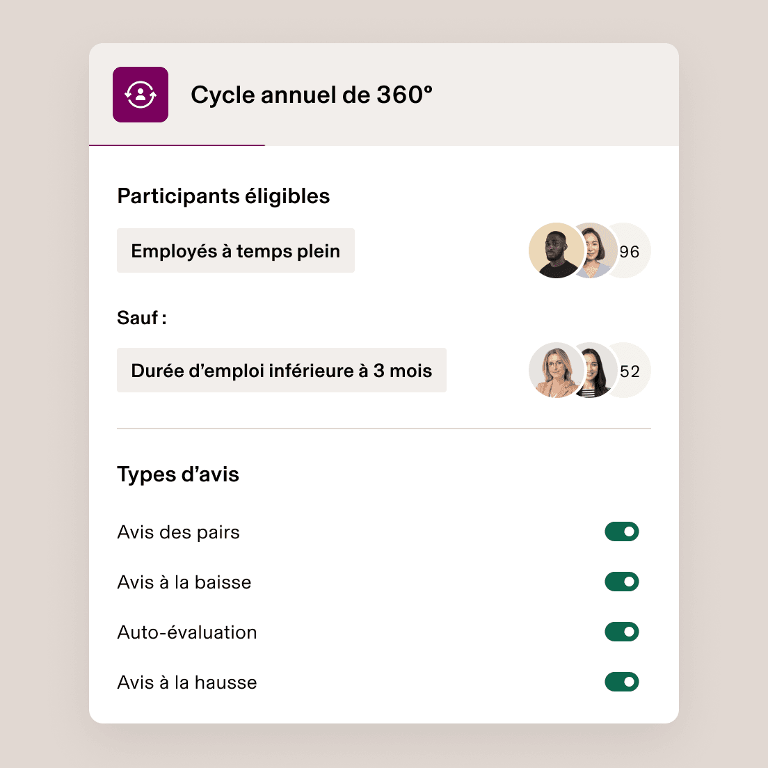 Capture d’écran d’une section de Rippling intitulée Cycle annuel à 360 degrés