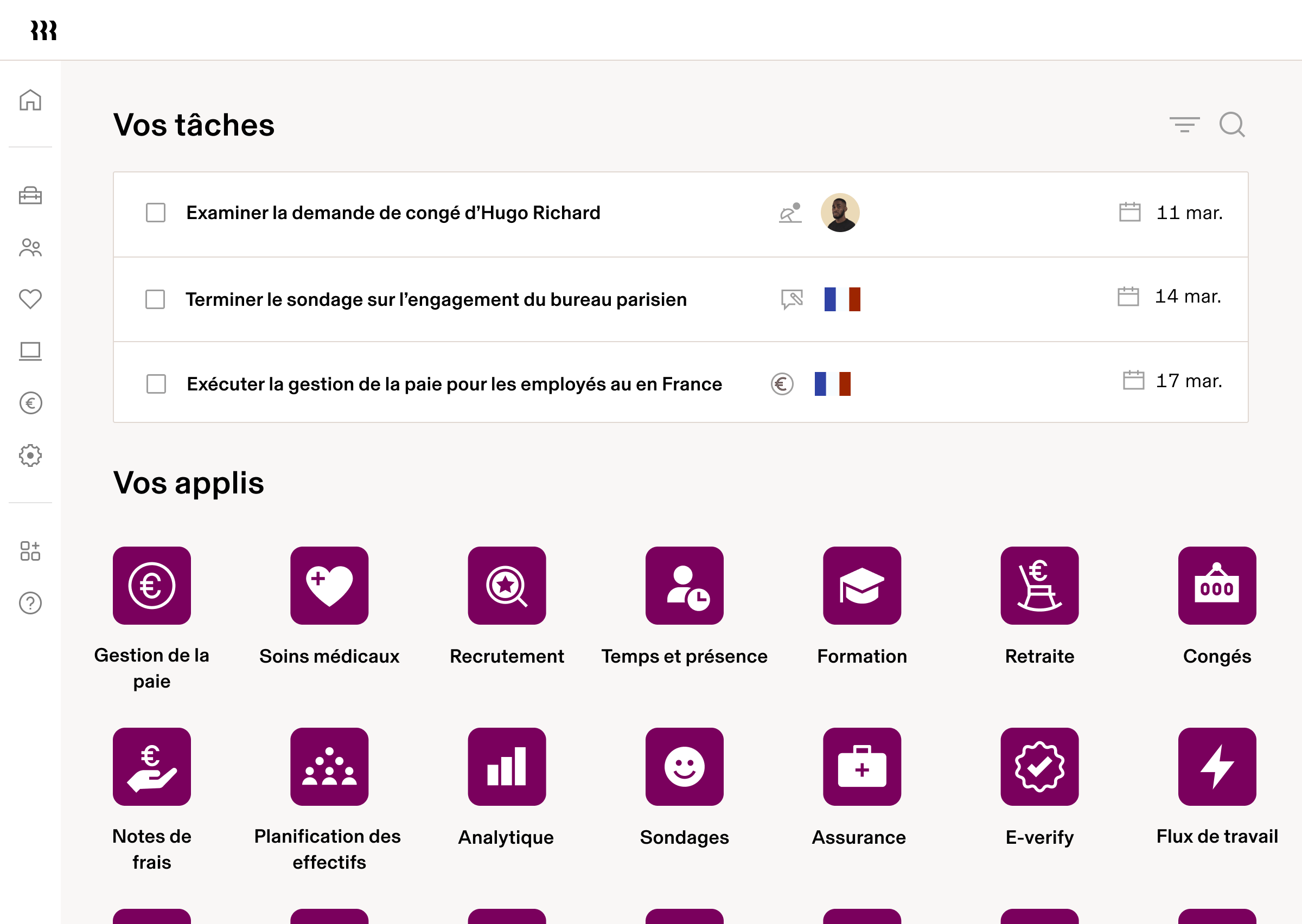 Capture d’écran de la liste de contrôle Vos tâches dans Rippling