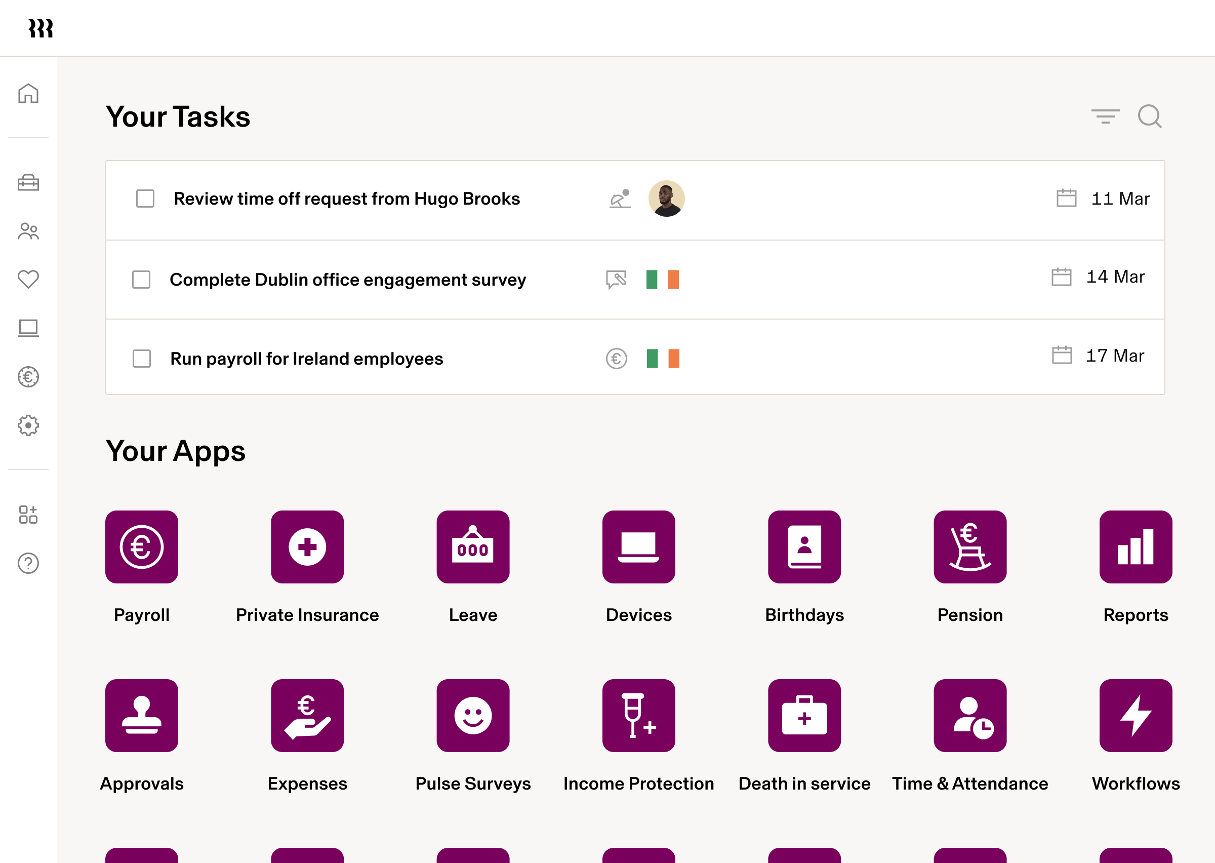 Screenshot of Your Tasks checklist in Rippling