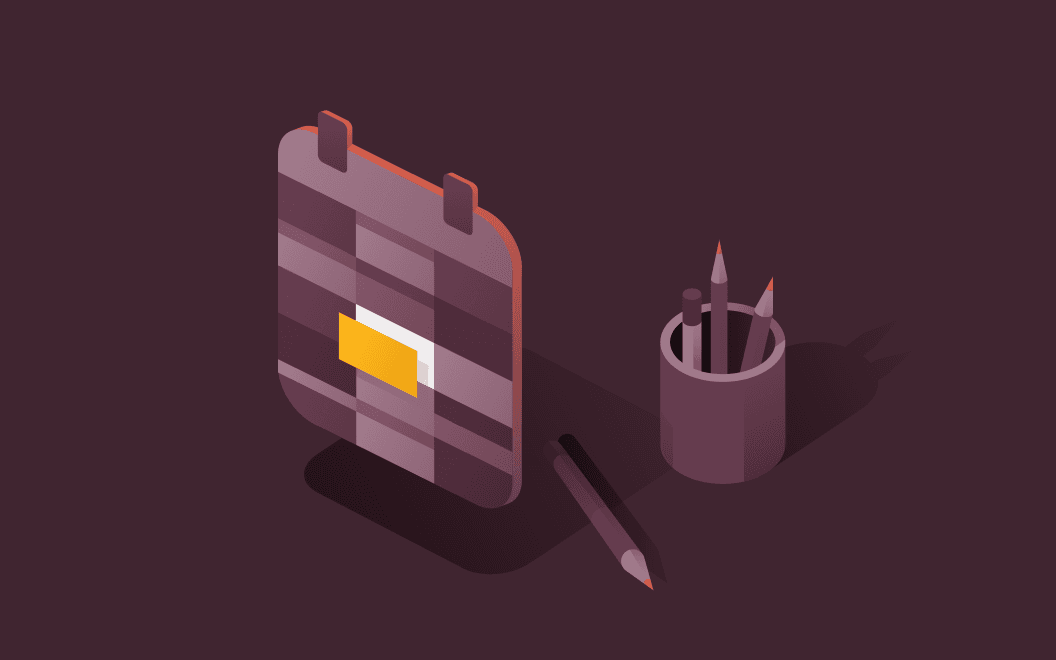 Graphic illustration of a calendar and a cup of pencils