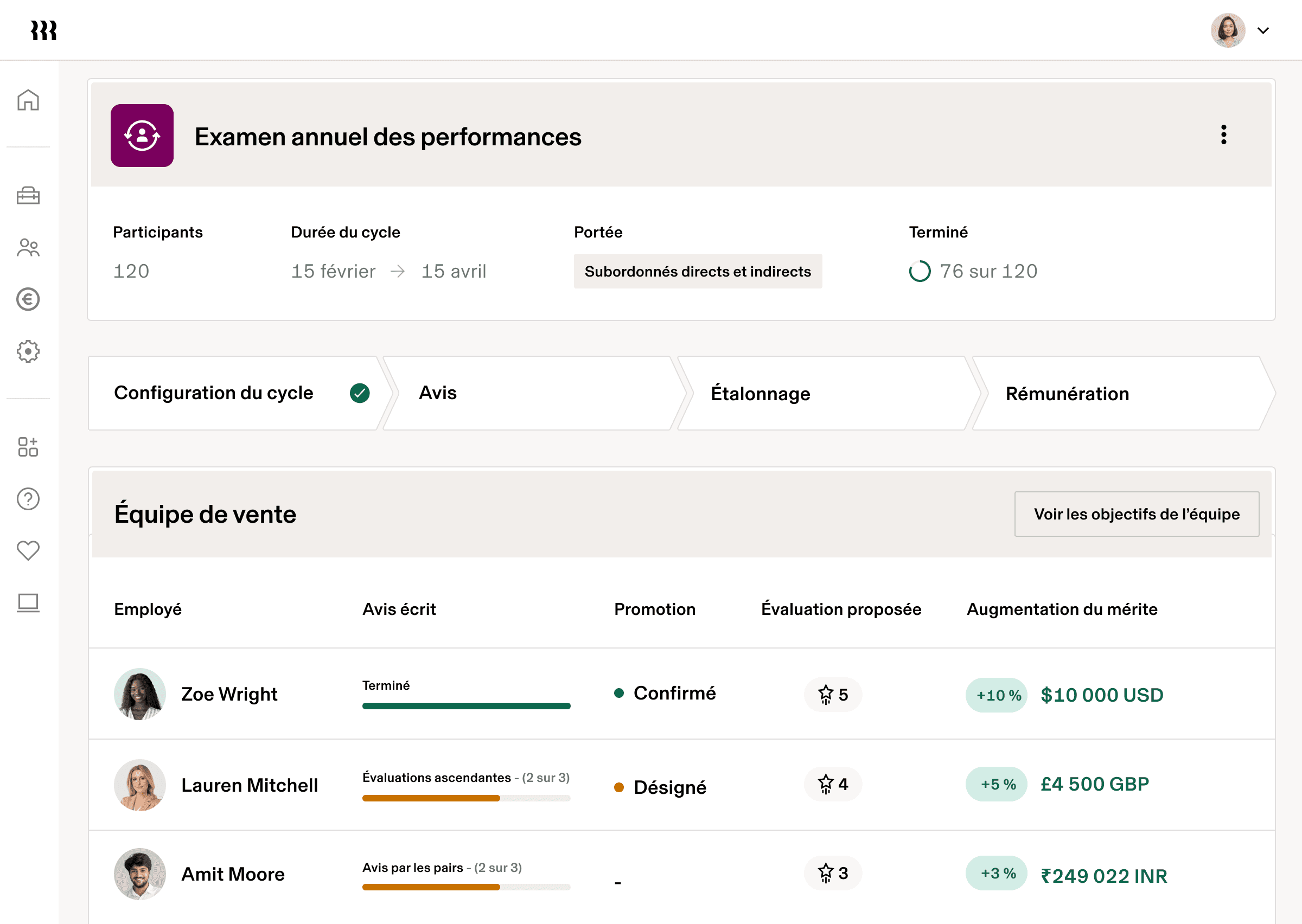 Capture d’écran de la section Évaluation annuelle de la gestion des performances dans Rippling