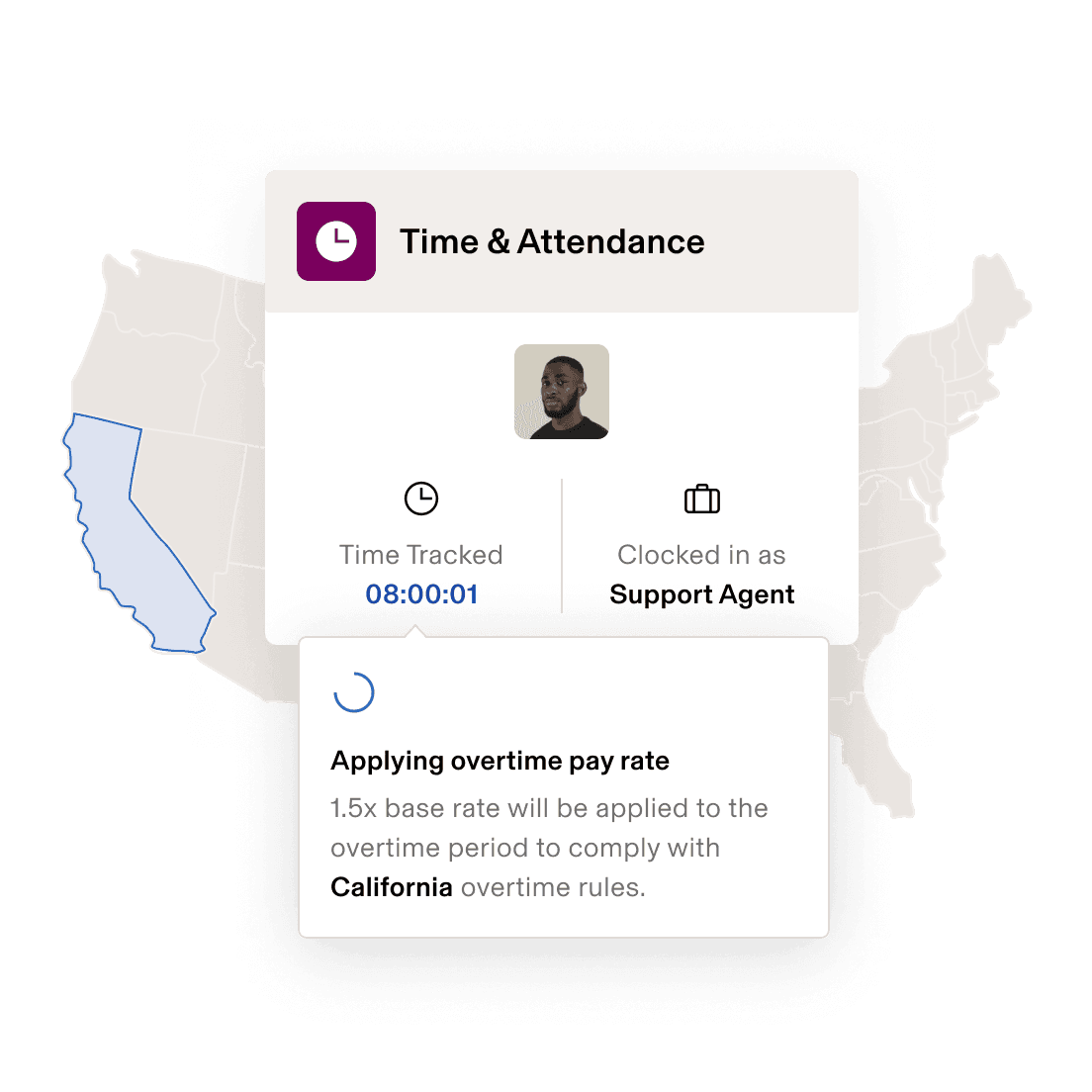 Screenshot of an employee timecard in Rippling's Time & Attendance product