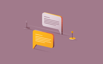Graphic illustration of two message bubbles representing a conversation