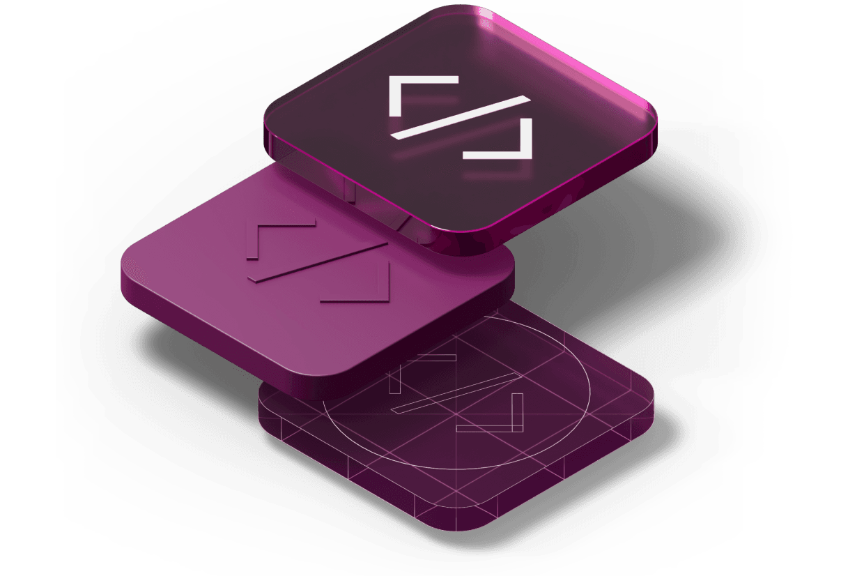 Illustration isométrique de l'icône d'application de Rippling coupée en deux, avec un côté schématisé