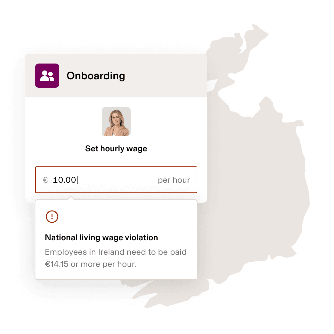 Screenshot of a minimum wage setting with a compliance warning in Rippling