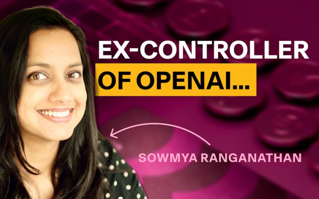 Headshot photograph of Sowmya Ranganathan, former controller at OpenAI, with text saying Ex-Controller of OpenAI