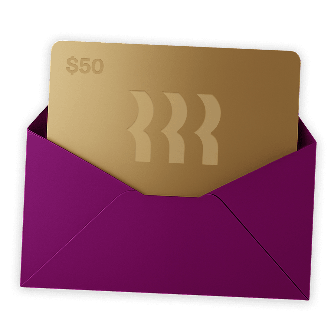 Rendering of a gold $50 gift card with the Rippling logo on it
