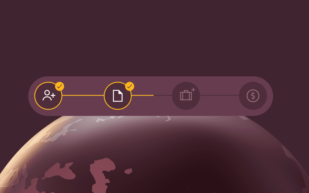 Graphic illustration of a series of icons representing the hiring process, superimposed over a globe