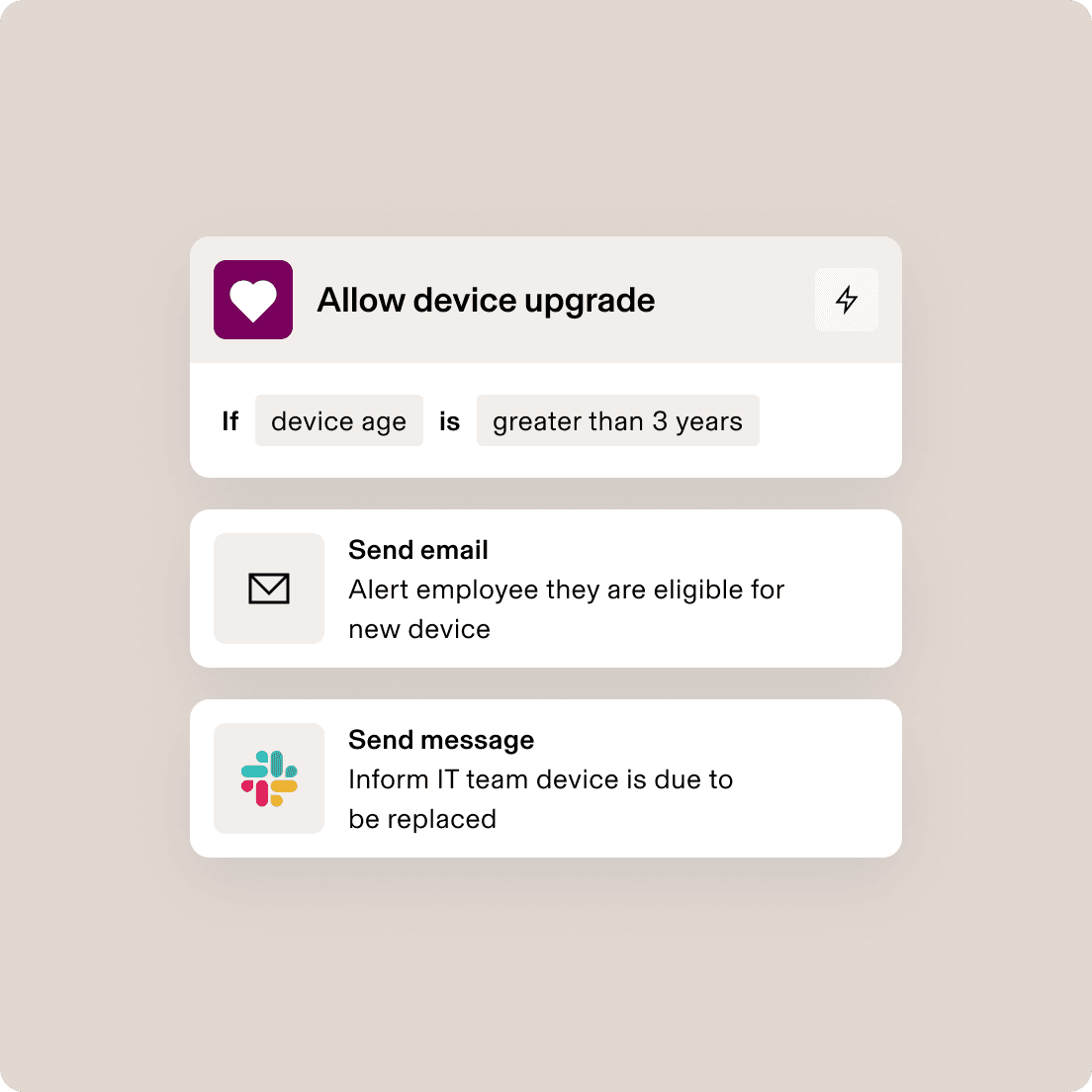 Benutzeroberfläche für das Management mobiler Geräte, die den Verlauf der Neuzuweisung eines MacBook Air 13" mit Wartungs- und Versanddetails zeigt.