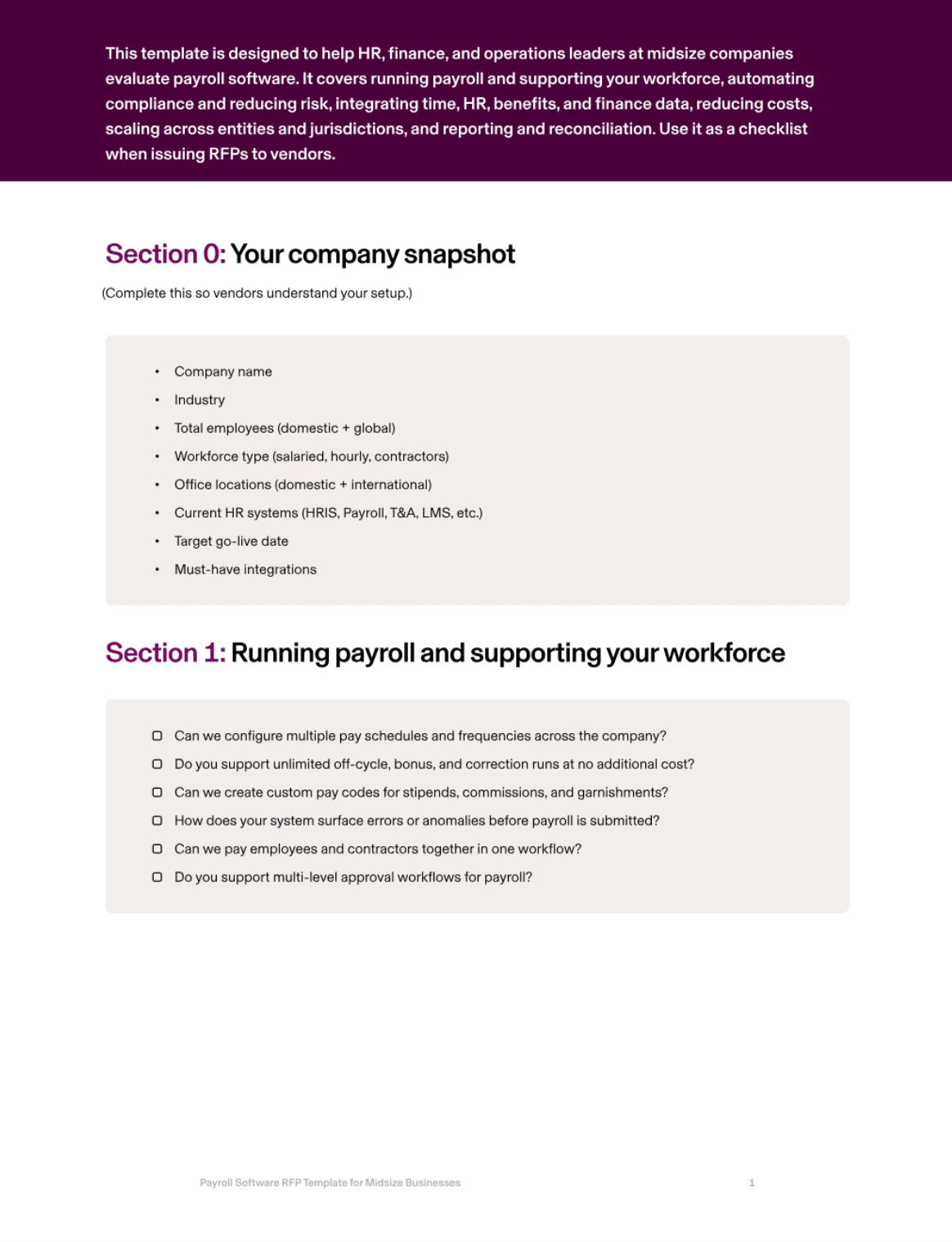 Payroll software RFP for midsize business