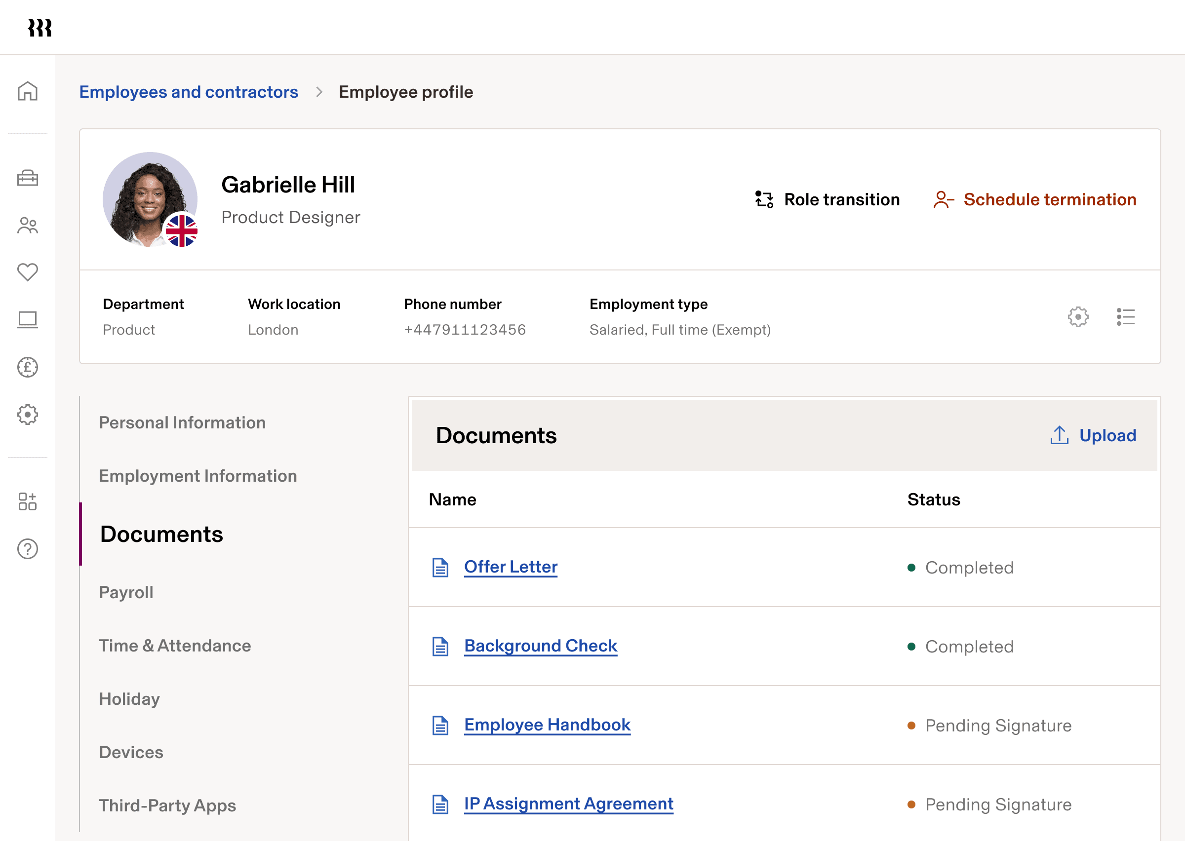 Employee profile - Tablet UI