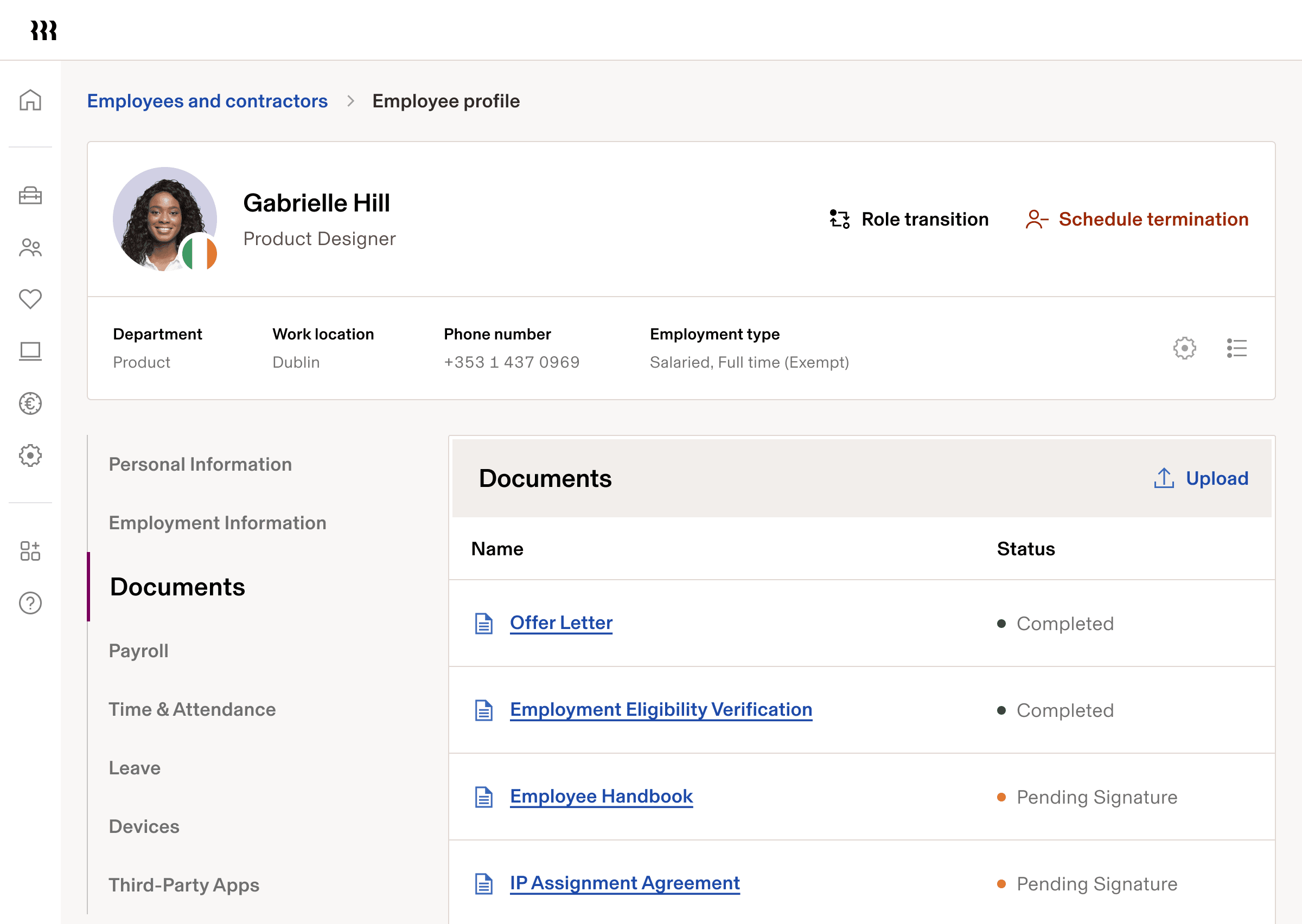 Employee profile - Tablet UI