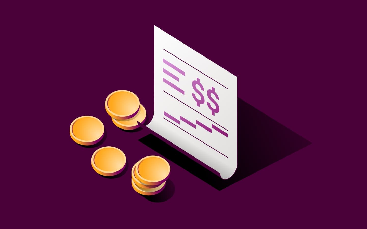 Graphic illustration of a receipt and pile of coins
