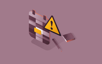 A graphic illustration with a calendar icon, sticky notes, pencil and a yellow exclamation mark icon